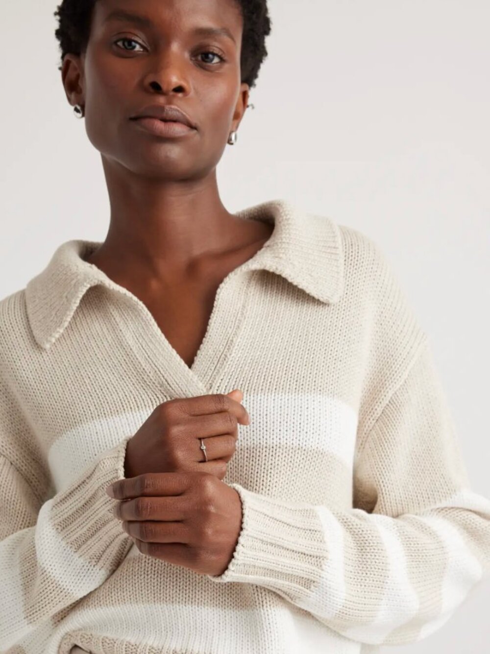 100% Organic Cropped Cotton Polo Sweater - Picture 4 of 7